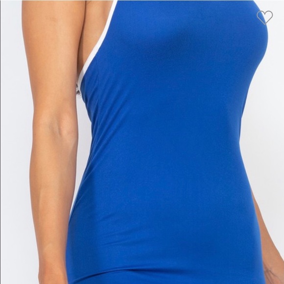 New Royal Blue Halter Neck Contrast Detail Dress - Picture 5 of 6